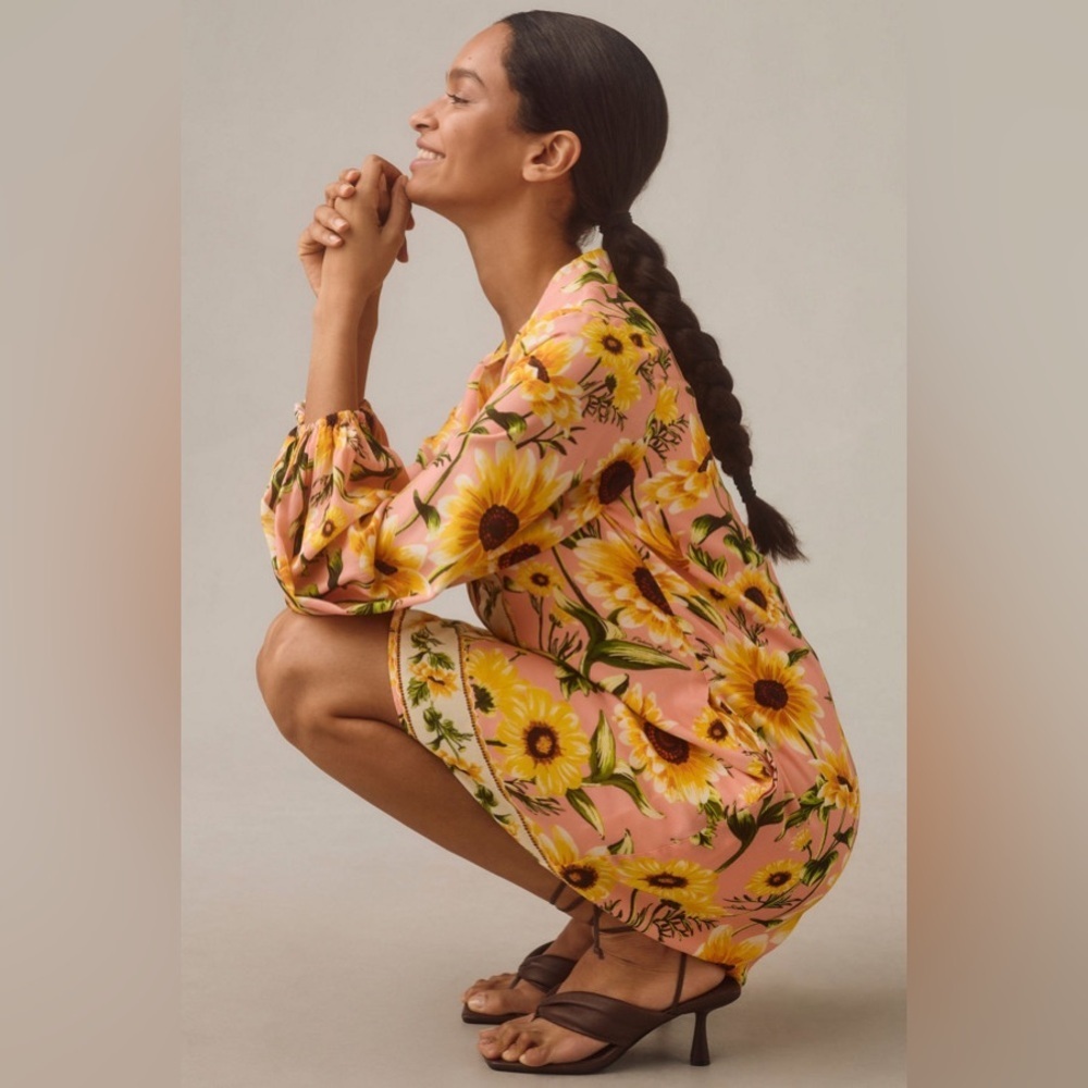 Farm Rio x Anthropologie Long-Sleeve Button-Front Mini Dress XXS